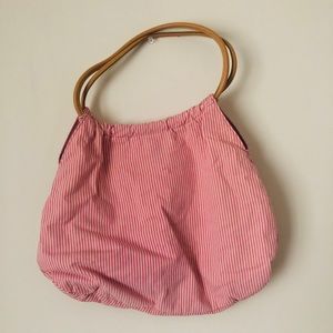 pink striped handbag